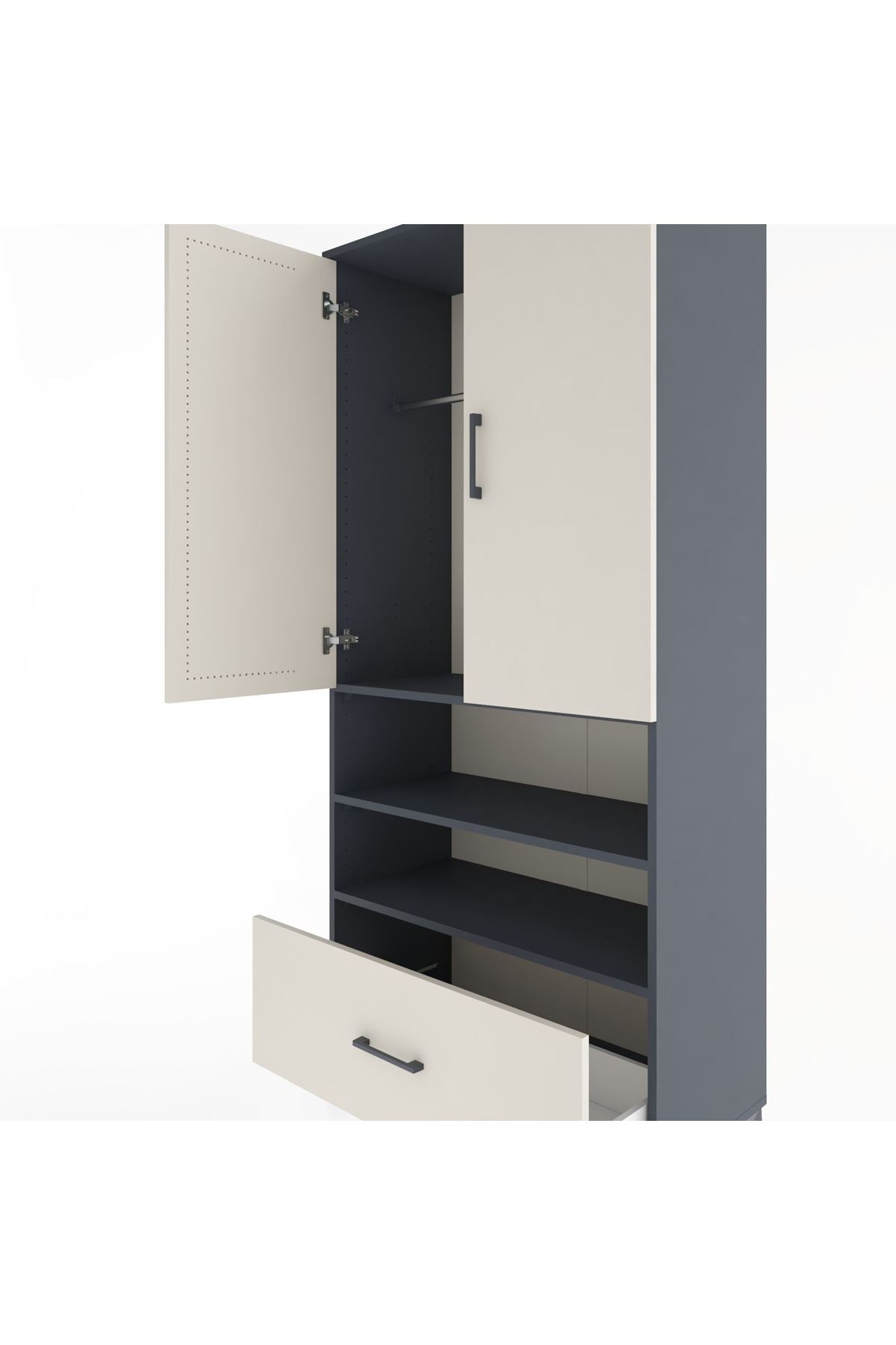 Hyperion Dolap 3 Raflı Tek Çekmeceli Tek Askılı 88x44x195 Antrasit-Aytaşı
