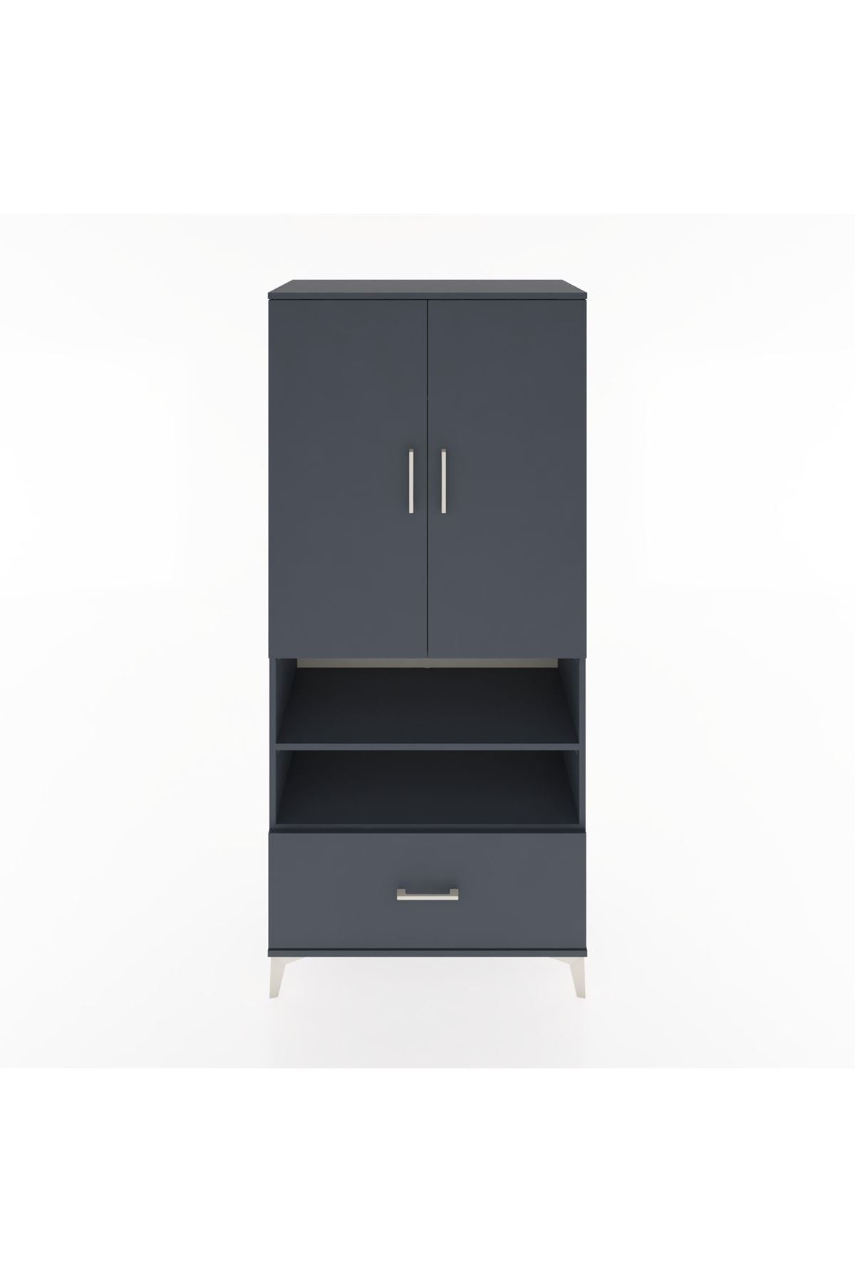 Hyperion Dolap 3 Raflı Tek Çekmeceli Tek Askılı 88x44x195 Antrasit-Antrasit