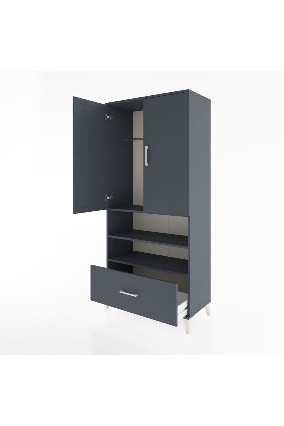 Hyperion Dolap 3 Raflı Tek Çekmeceli Tek Askılı 88x44x195 Antrasit-Antrasit