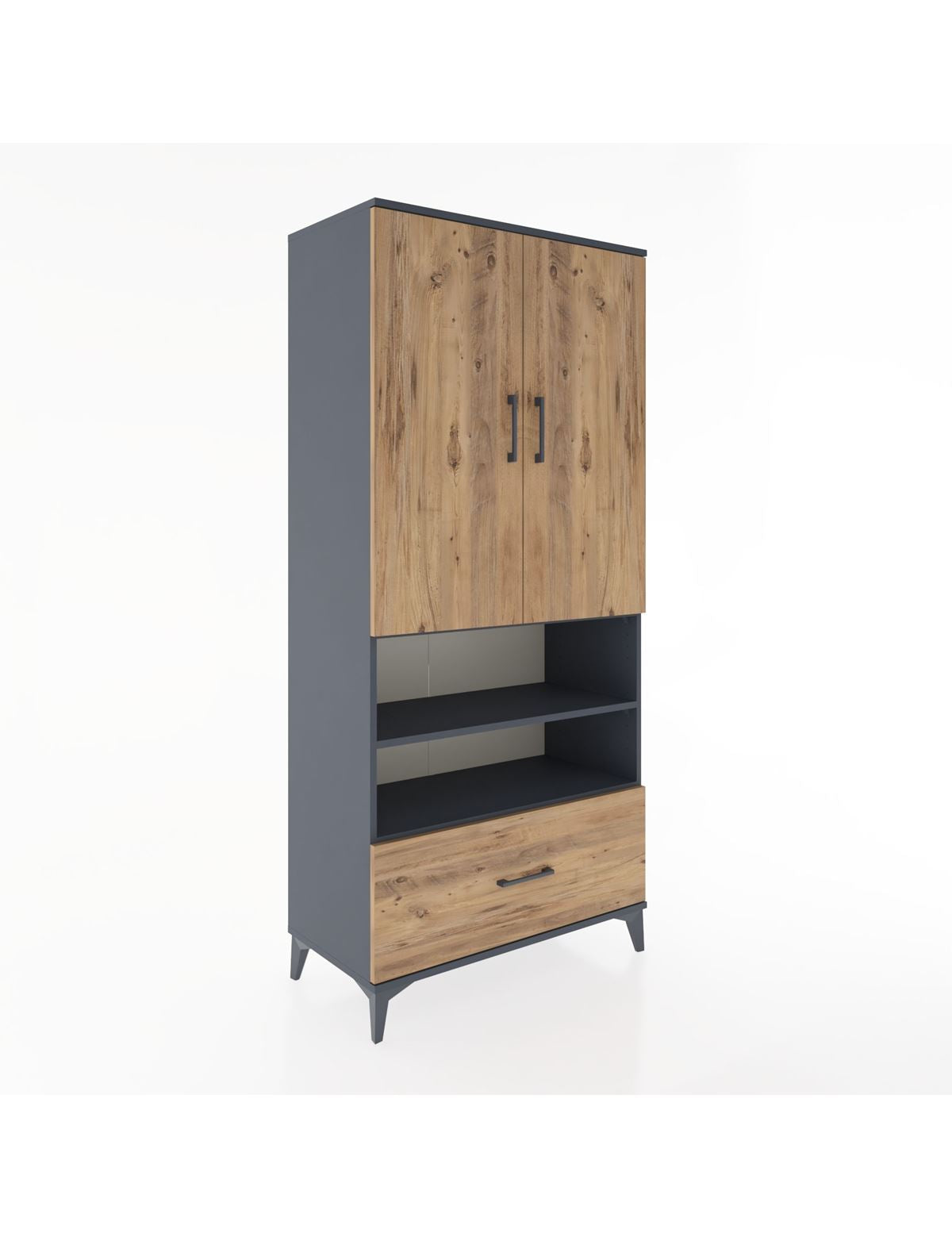 Hyperion Dolap 3 Raflı Tek Çekmeceli Tek Askılı 88x44x195 Antrasit-Çam