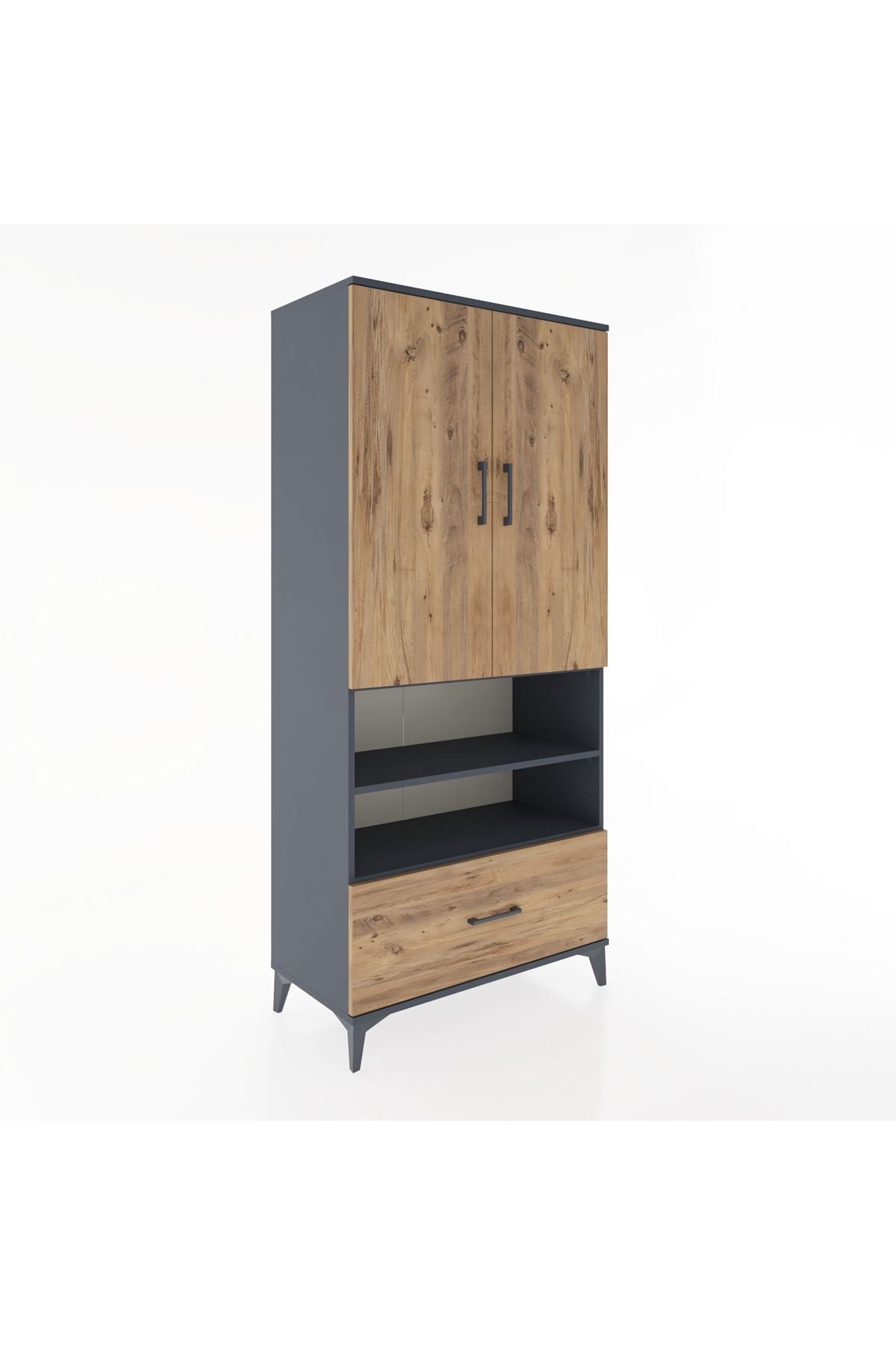 Hyperion Dolap 3 Raflı Tek Çekmeceli Tek Askılı 88x44x195 Antrasit-Çam