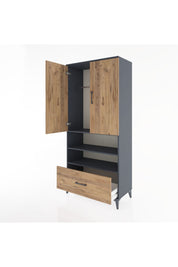 Hyperion Dolap 3 Raflı Tek Çekmeceli Tek Askılı 88x44x195 Antrasit-Çam