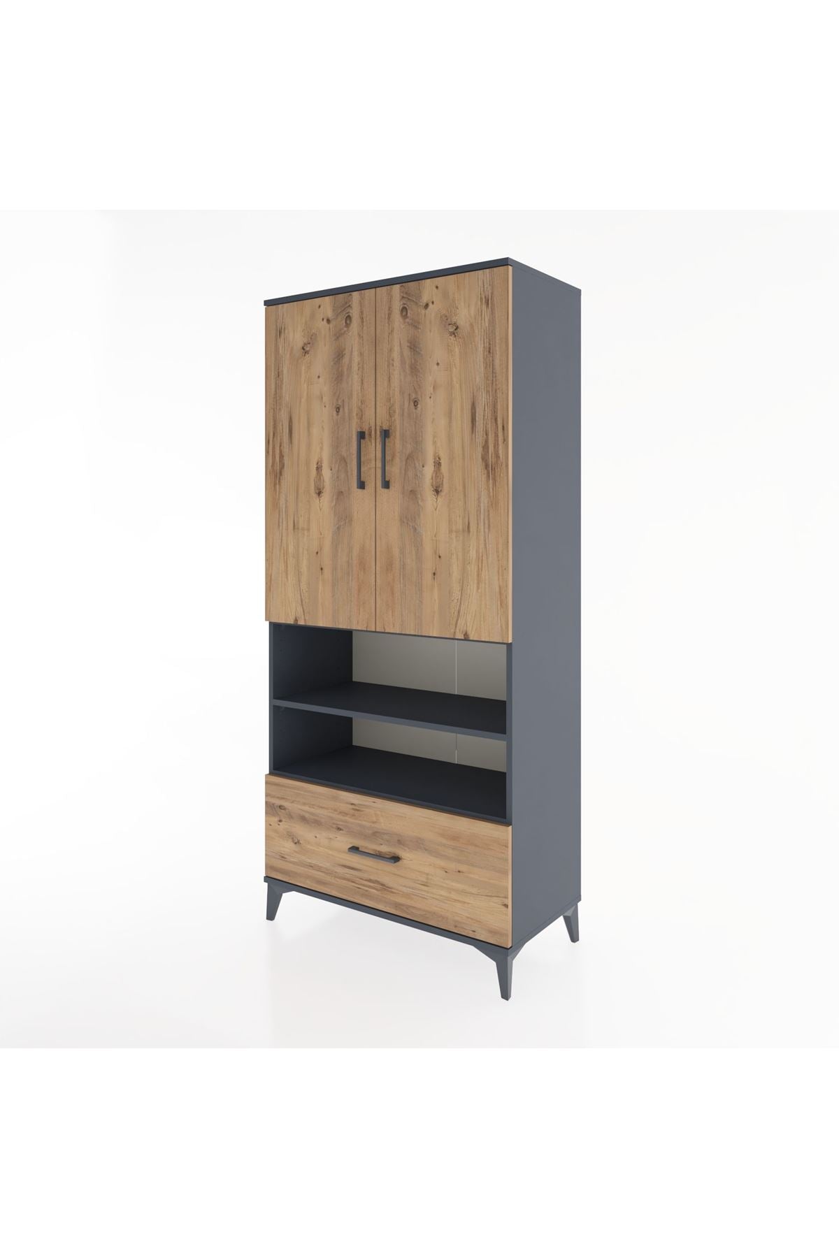 Hyperion Dolap 3 Raflı Tek Çekmeceli Tek Askılı 88x44x195 Antrasit-Çam