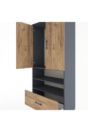 Hyperion Dolap 3 Raflı Tek Çekmeceli Tek Askılı 88x44x195 Antrasit-Çam