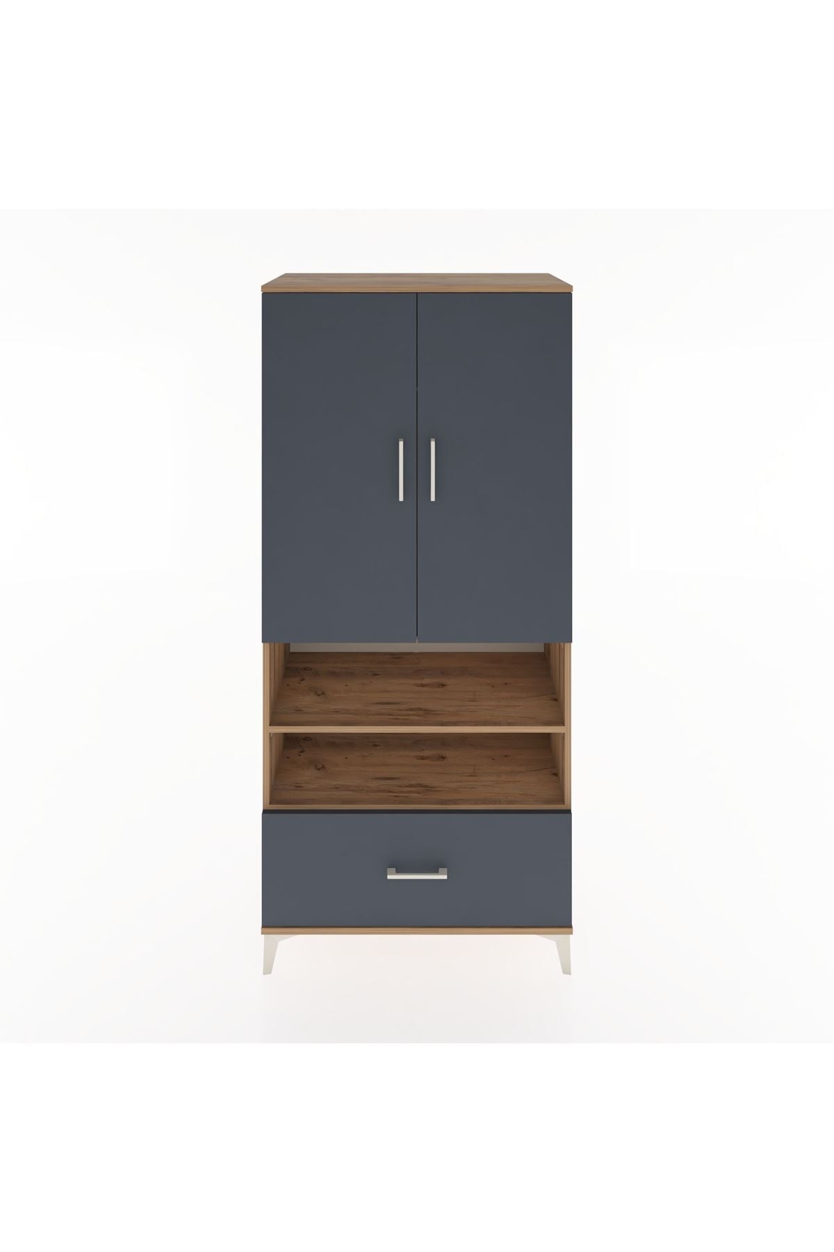 Hyperion Dolap 3 Raflı Tek Çekmeceli Tek Askılı 88x44x195 Çam-Antrasit