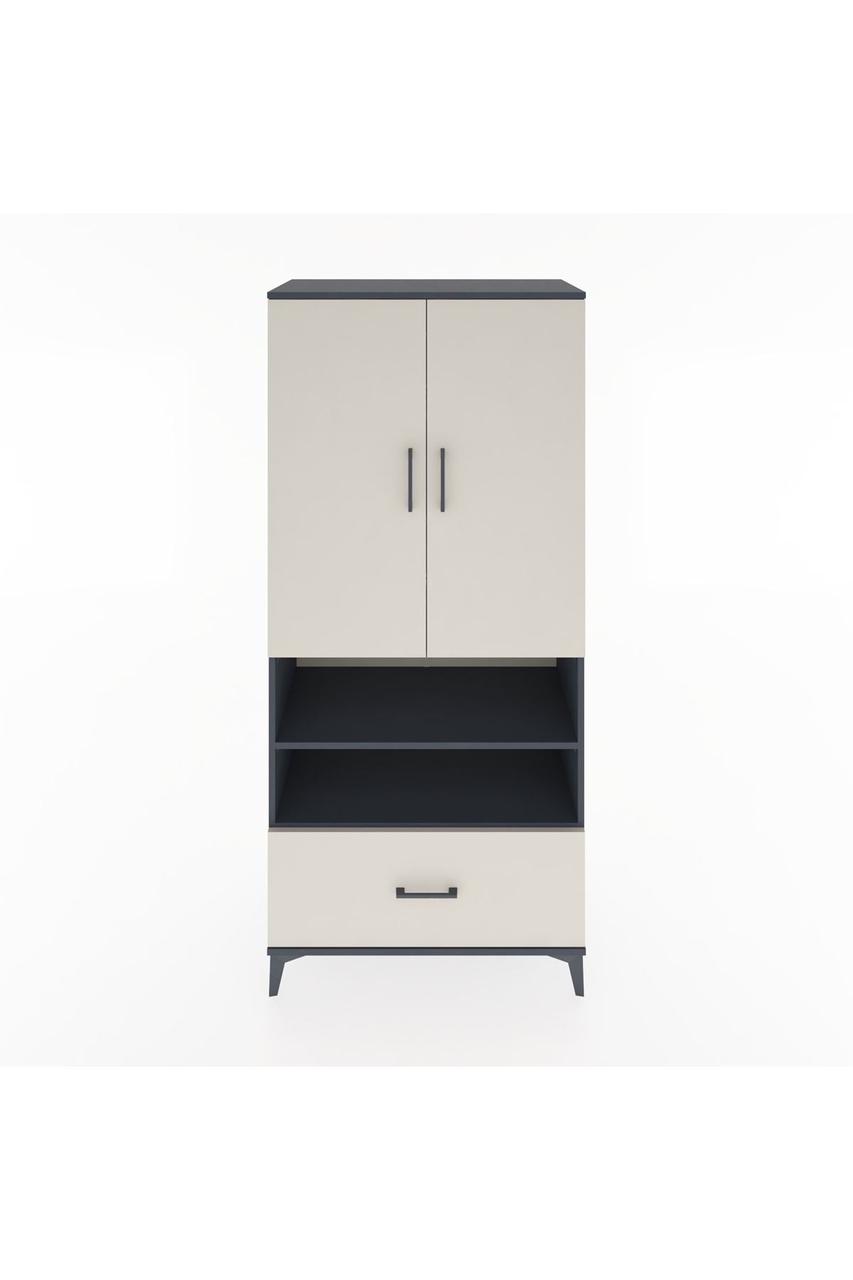 Hyperion Dolap 5 Raflı Tek Çekmeceli 2 Kapaklı 88x44x195 Antrasit-Aytaşı