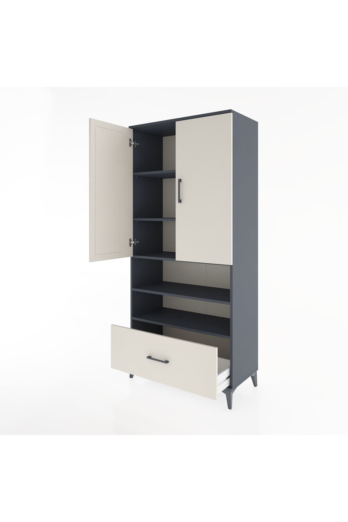 Hyperion Dolap 5 Raflı Tek Çekmeceli 2 Kapaklı 88x44x195 Antrasit-Aytaşı