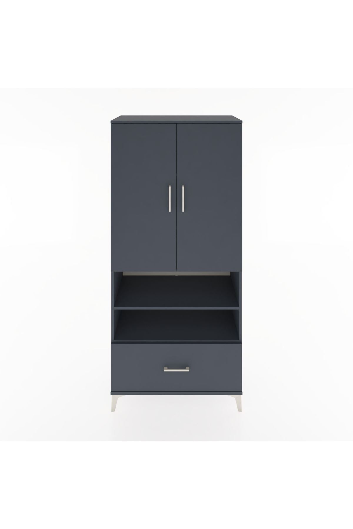 Hyperion Dolap 5 Raflı Tek Çekmeceli 2 Kapaklı 88x44x195 Antrasit-Antrasit