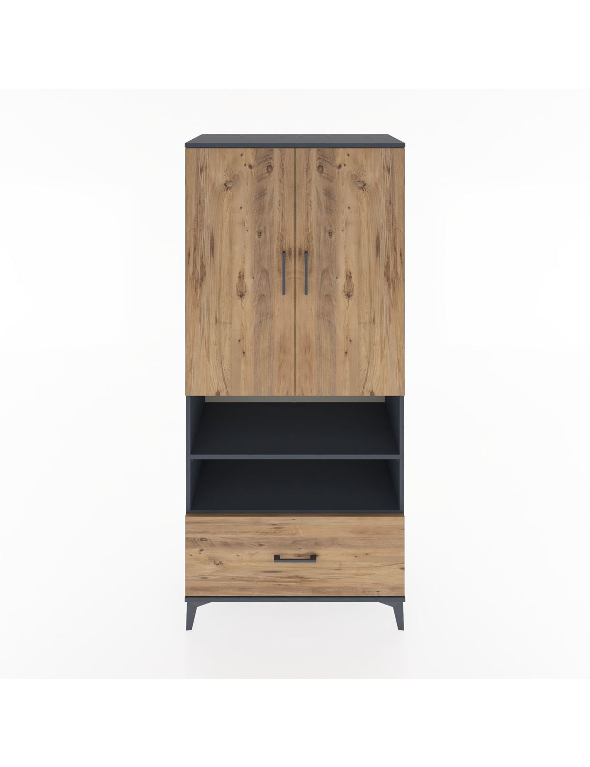 Hyperion Dolap 5 Raflı Tek Çekmeceli 2 Kapaklı 88x44x195 Antrasit-Çam