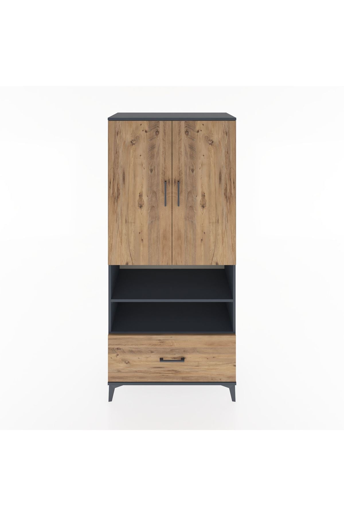 Hyperion Dolap 5 Raflı Tek Çekmeceli 2 Kapaklı 88x44x195 Antrasit-Çam