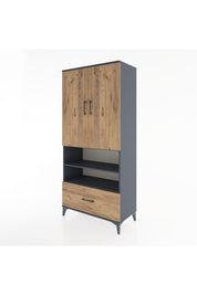 Hyperion Dolap 5 Raflı Tek Çekmeceli 2 Kapaklı 88x44x195 Antrasit-Çam