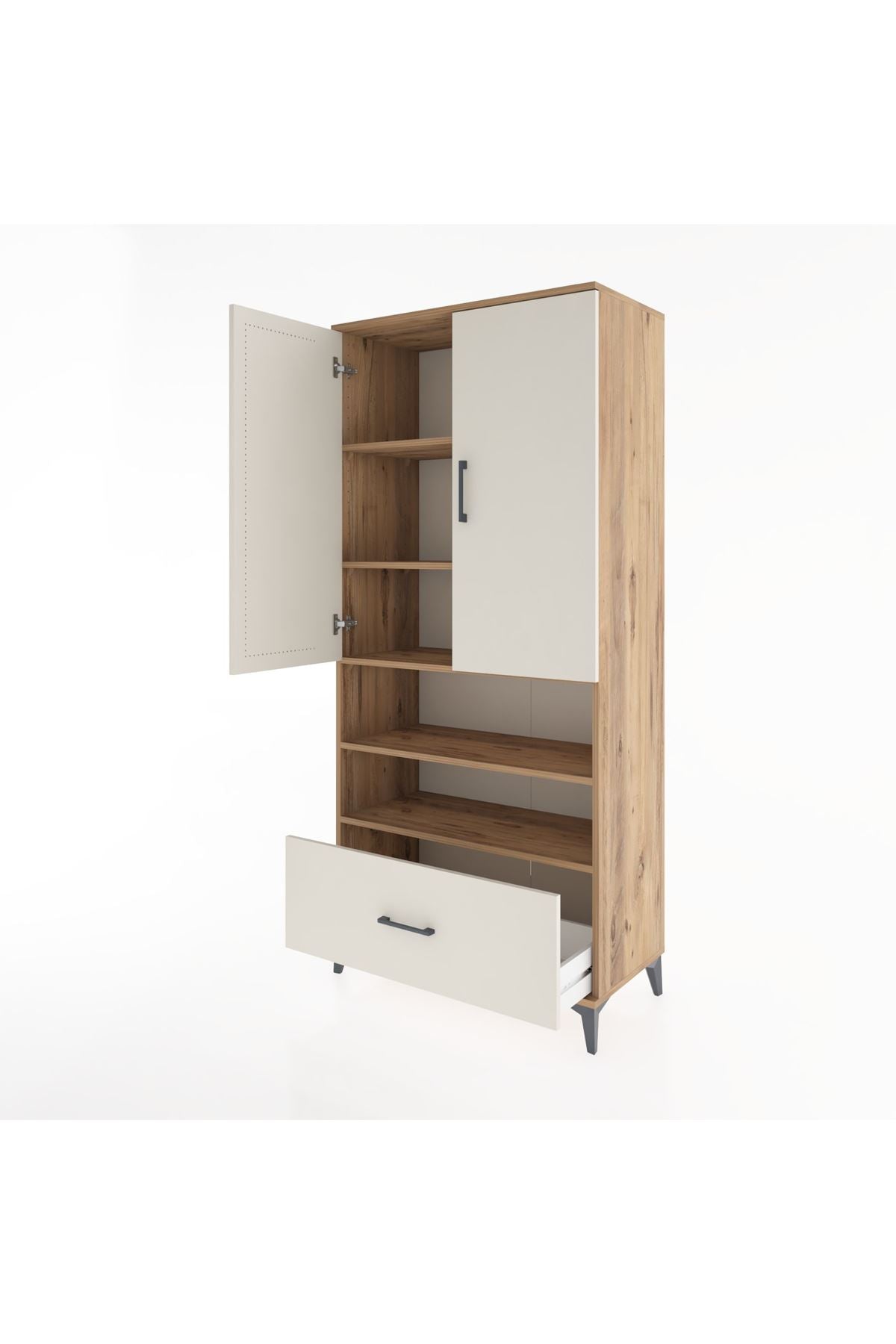 Hyperion Dolap 5 Raflı Tek Çekmeceli 2 Kapaklı 88x44x195 Çam-Aytaşı