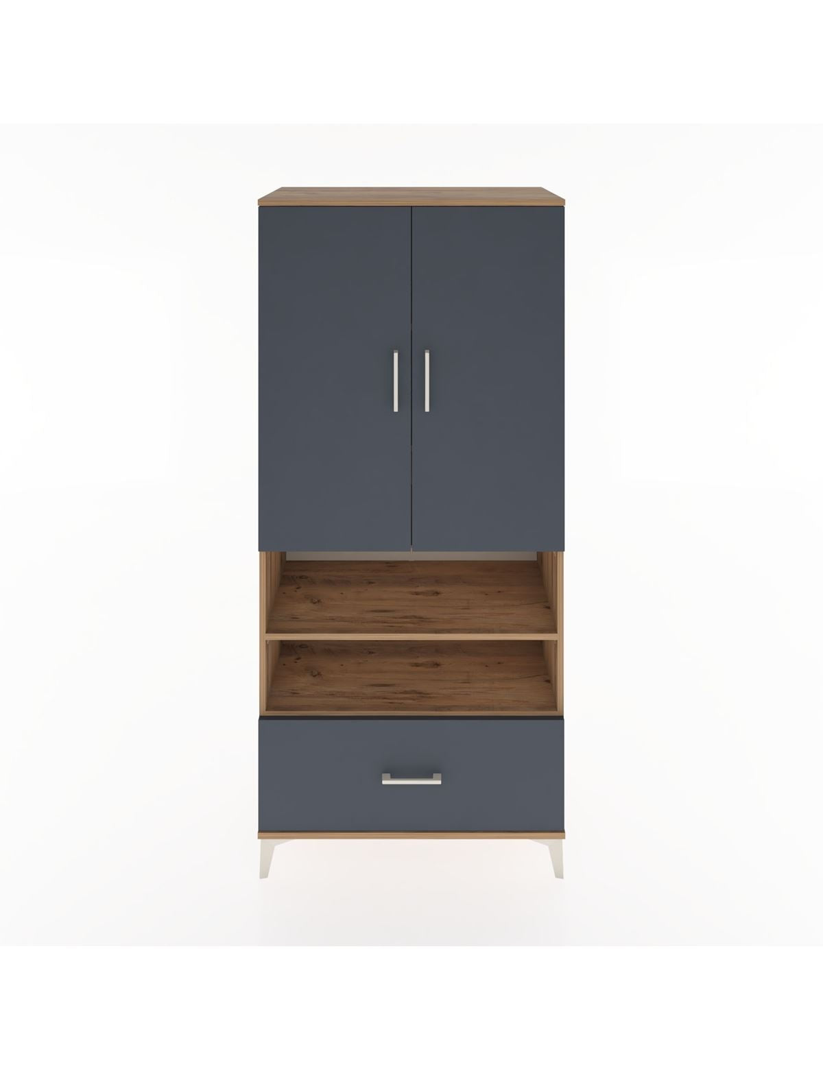 Hyperion Dolap 5 Raflı Tek Çekmeceli 2 Kapaklı 88x44x195 Çam-Antrasit