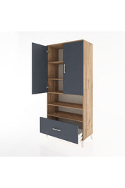 Hyperion Dolap 5 Raflı Tek Çekmeceli 2 Kapaklı 88x44x195 Çam-Antrasit