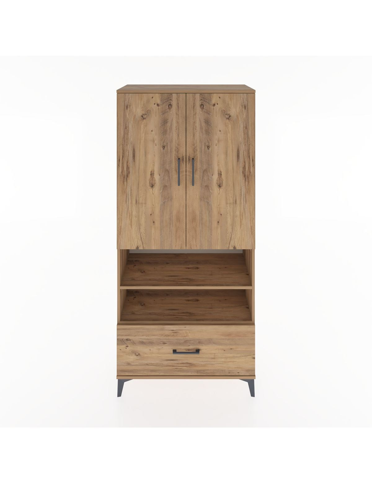 Hyperion Dolap 5 Raflı Tek Çekmeceli 2 Kapaklı 88x44x195 Çam-Çam