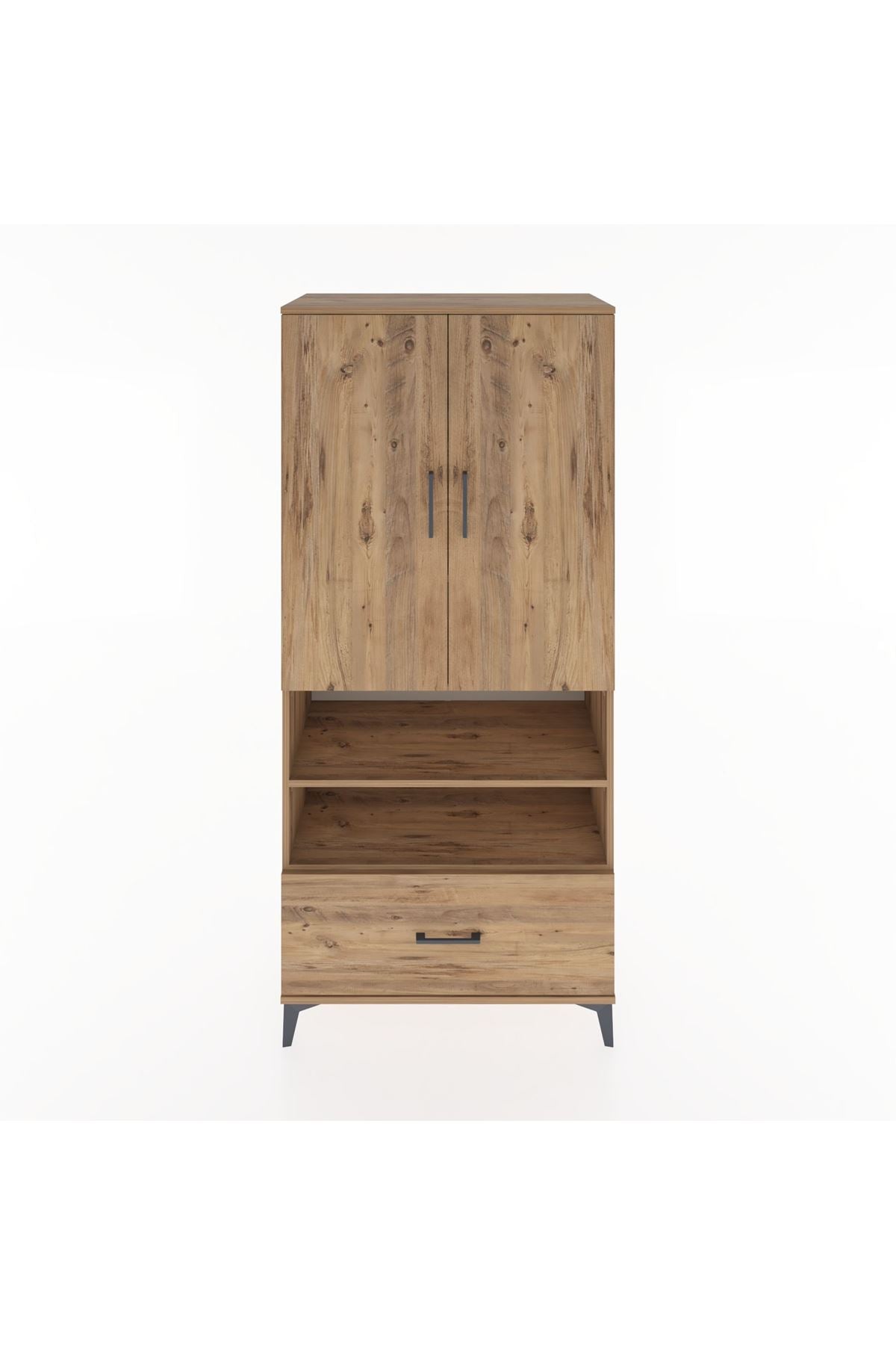 Hyperion Dolap 5 Raflı Tek Çekmeceli 2 Kapaklı 88x44x195 Çam-Çam