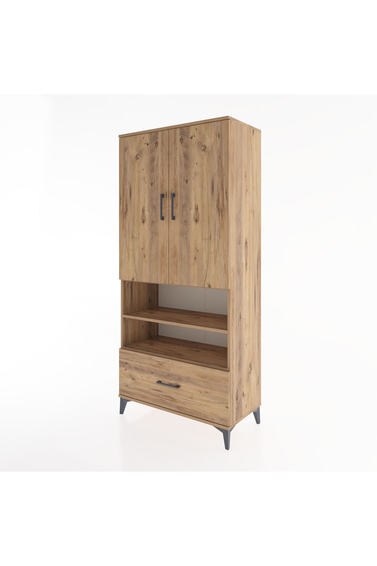 Hyperion Dolap 5 Raflı Tek Çekmeceli 2 Kapaklı 88x44x195 Çam-Çam