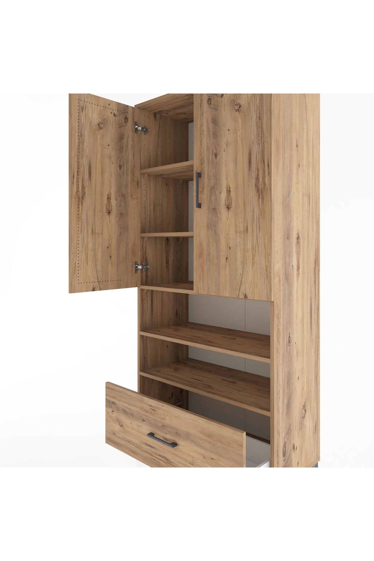 Hyperion Dolap 5 Raflı Tek Çekmeceli 2 Kapaklı 88x44x195 Çam-Çam