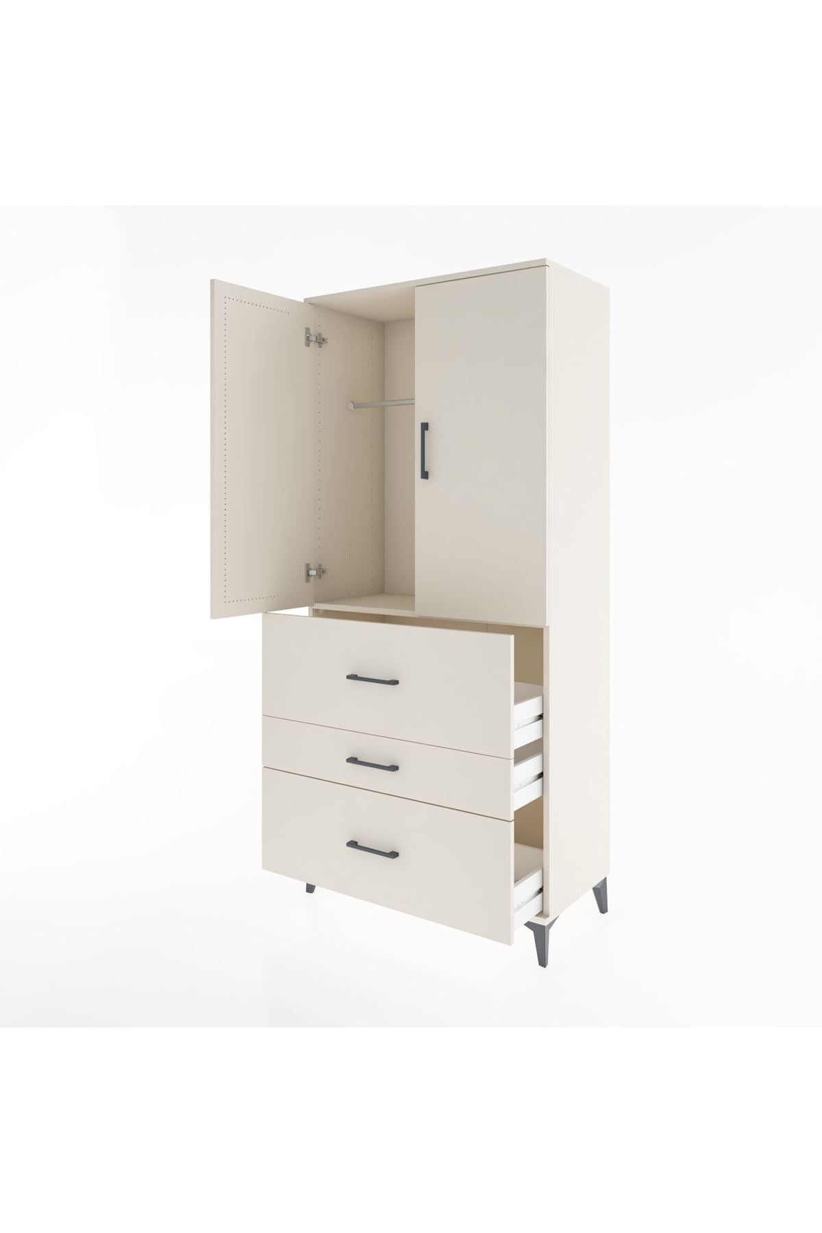 Hyperion Dolap Tek Raflı 3 Çekmeceli Tek Askılı 88x44x195 Aytaşı-Aytaşı