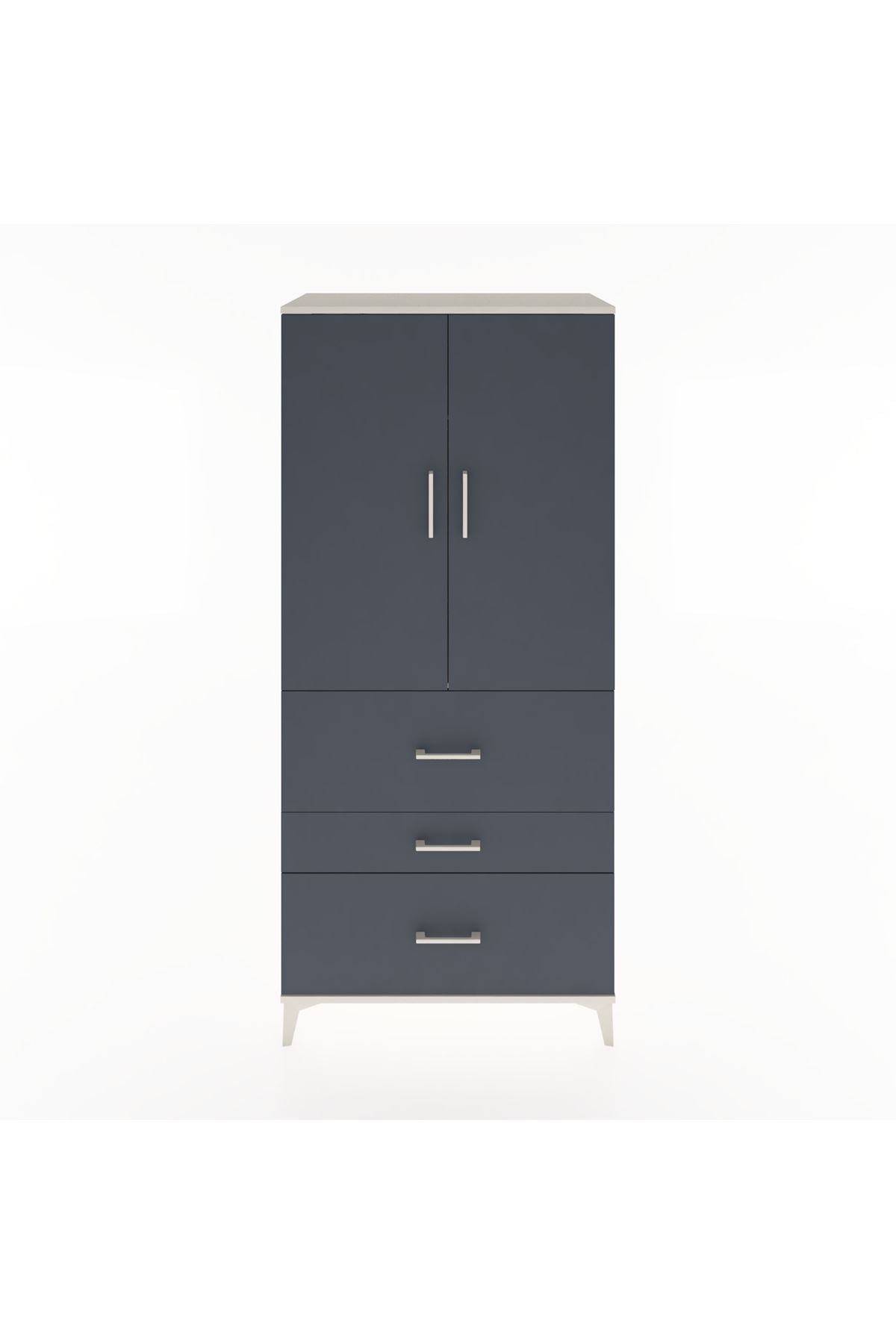 Hyperion Dolap Tek Raflı 3 Çekmeceli Tek Askılı 88x44x195 Aytaşı-Antrasit