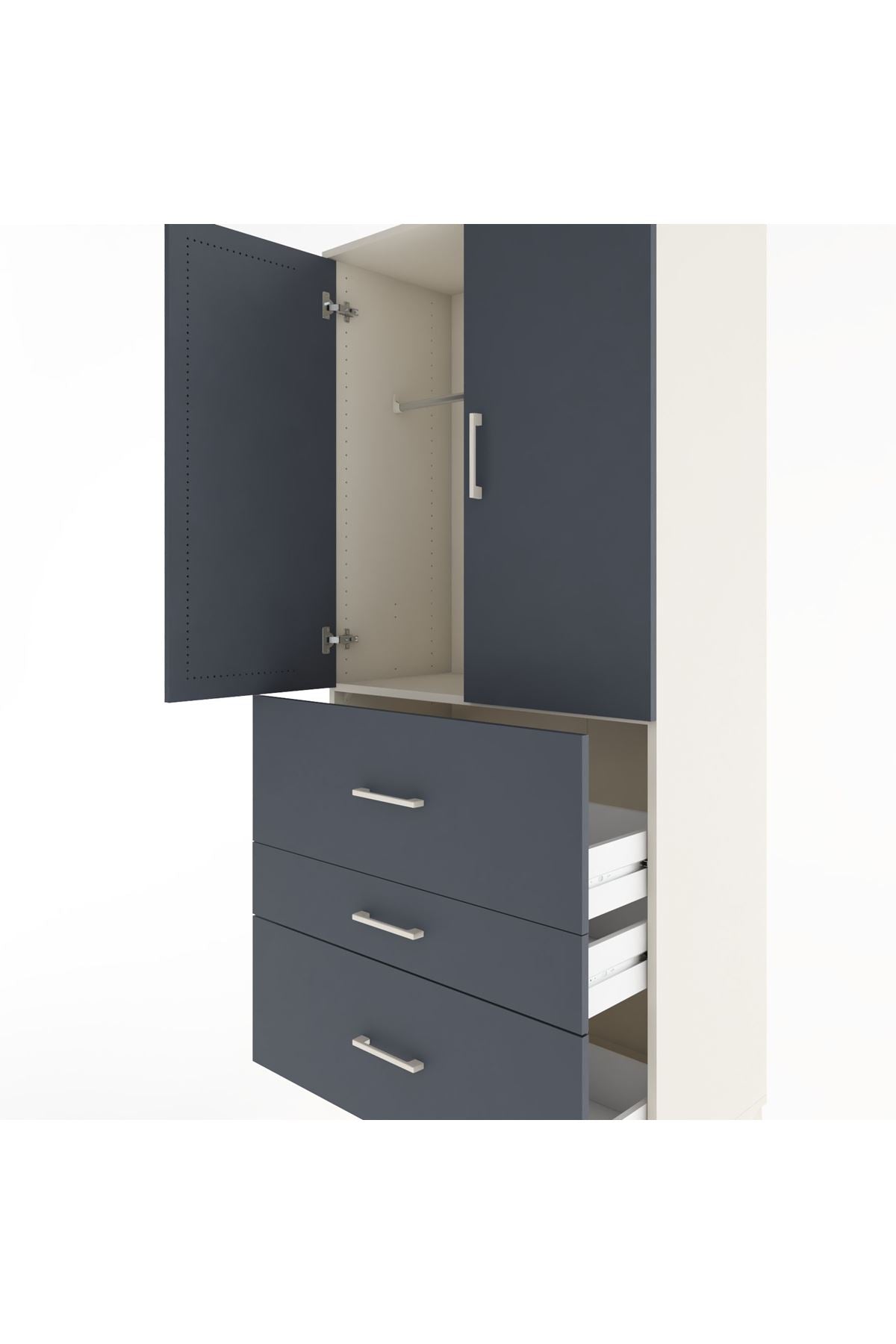 Hyperion Dolap Tek Raflı 3 Çekmeceli Tek Askılı 88x44x195 Aytaşı-Antrasit