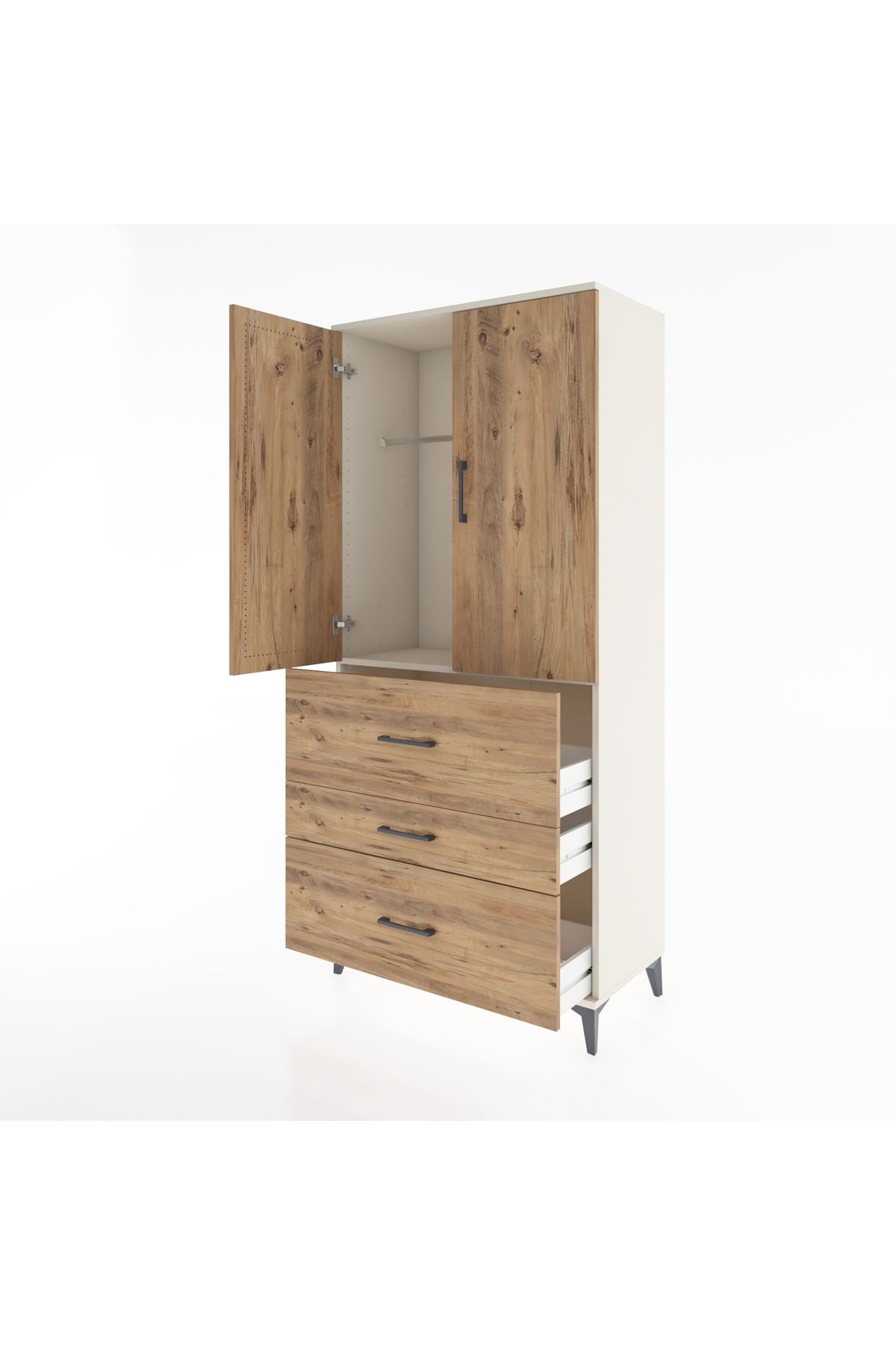 Hyperion Dolap Tek Raflı 3 Çekmeceli Tek Askılı 88x44x195 Aytaşı-Çam