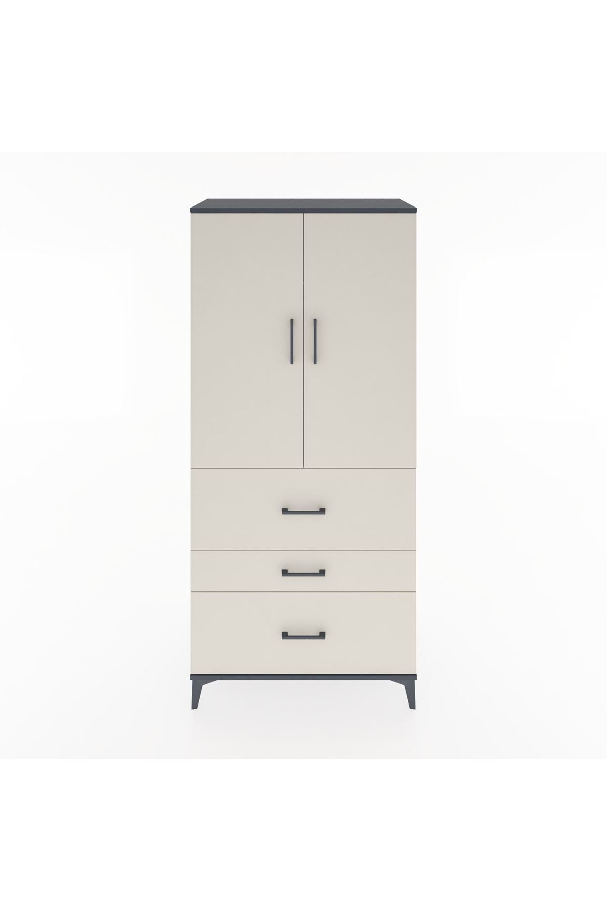 Hyperion Dolap Tek Raflı 3 Çekmeceli Tek Askılı 88x44x195 Antrasit-Aytaşı