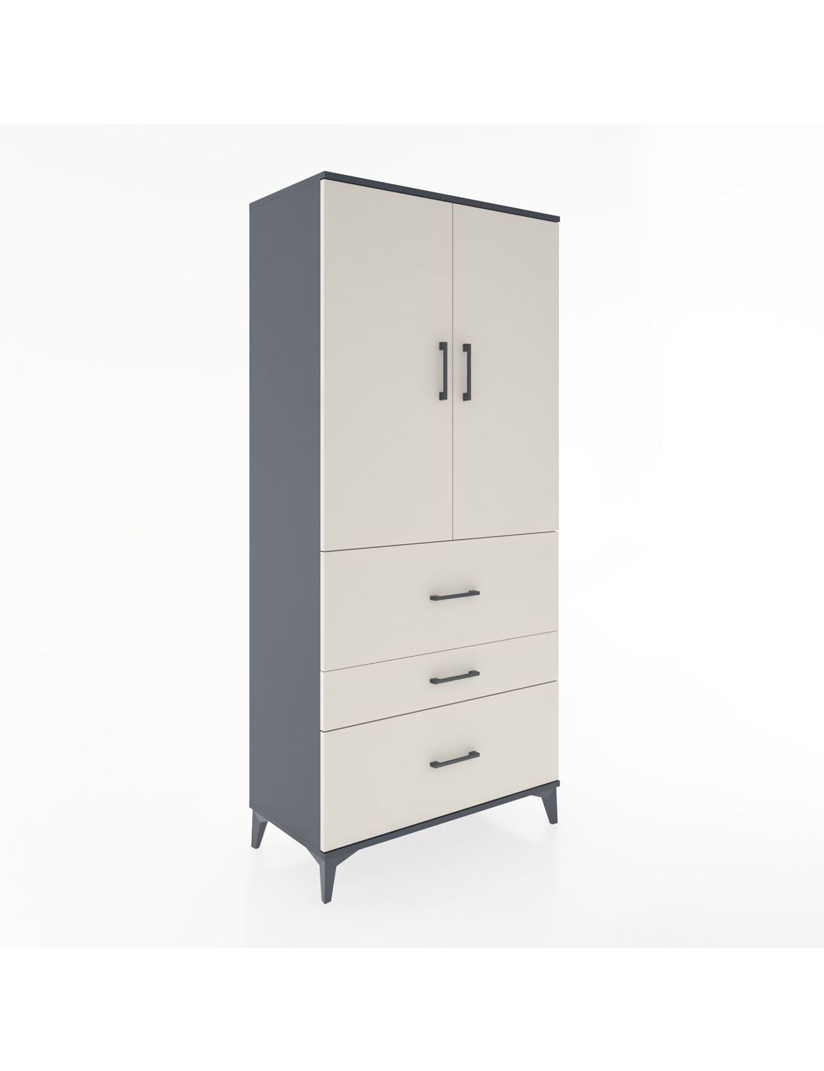 Hyperion Dolap Tek Raflı 3 Çekmeceli Tek Askılı 88x44x195 Antrasit-Aytaşı