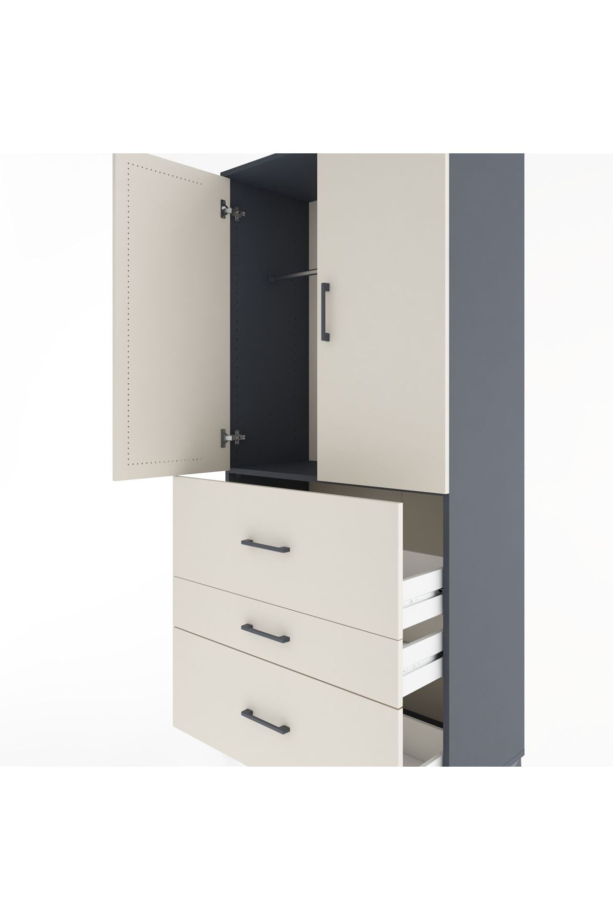 Hyperion Dolap Tek Raflı 3 Çekmeceli Tek Askılı 88x44x195 Antrasit-Aytaşı