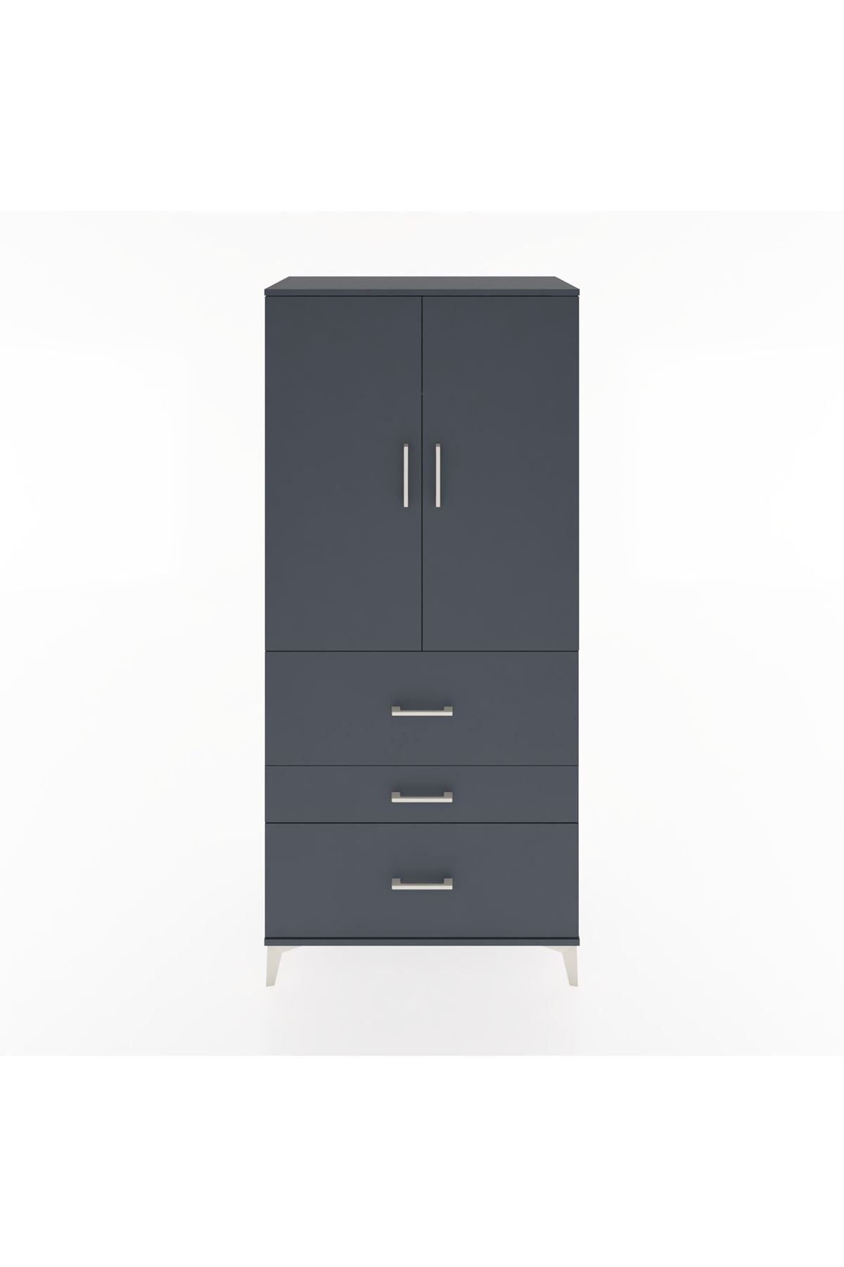 Hyperion Dolap Tek Raflı 3 Çekmeceli Tek Askılı 88x44x195 Antrasit-Antrasit
