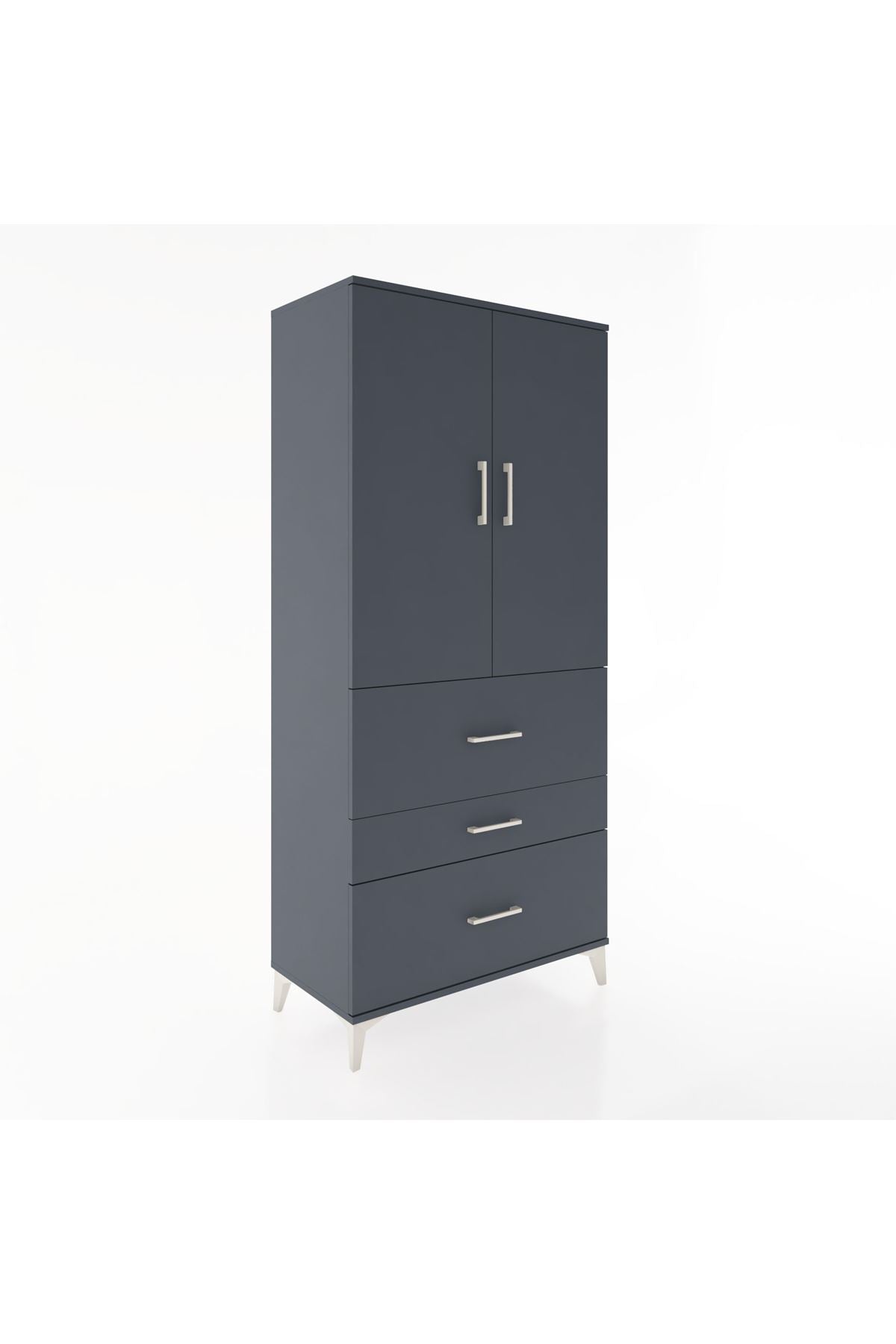 Hyperion Dolap Tek Raflı 3 Çekmeceli Tek Askılı 88x44x195 Antrasit-Antrasit