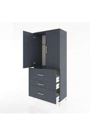 Hyperion Dolap Tek Raflı 3 Çekmeceli Tek Askılı 88x44x195 Antrasit-Antrasit