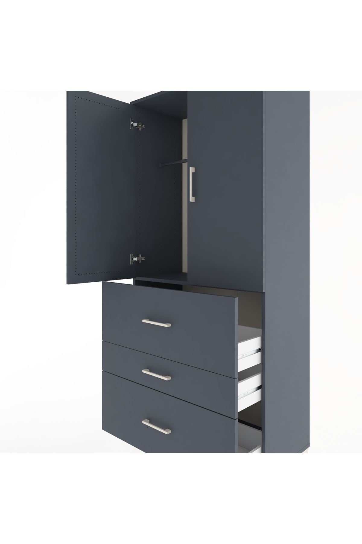 Hyperion Dolap Tek Raflı 3 Çekmeceli Tek Askılı 88x44x195 Antrasit-Antrasit