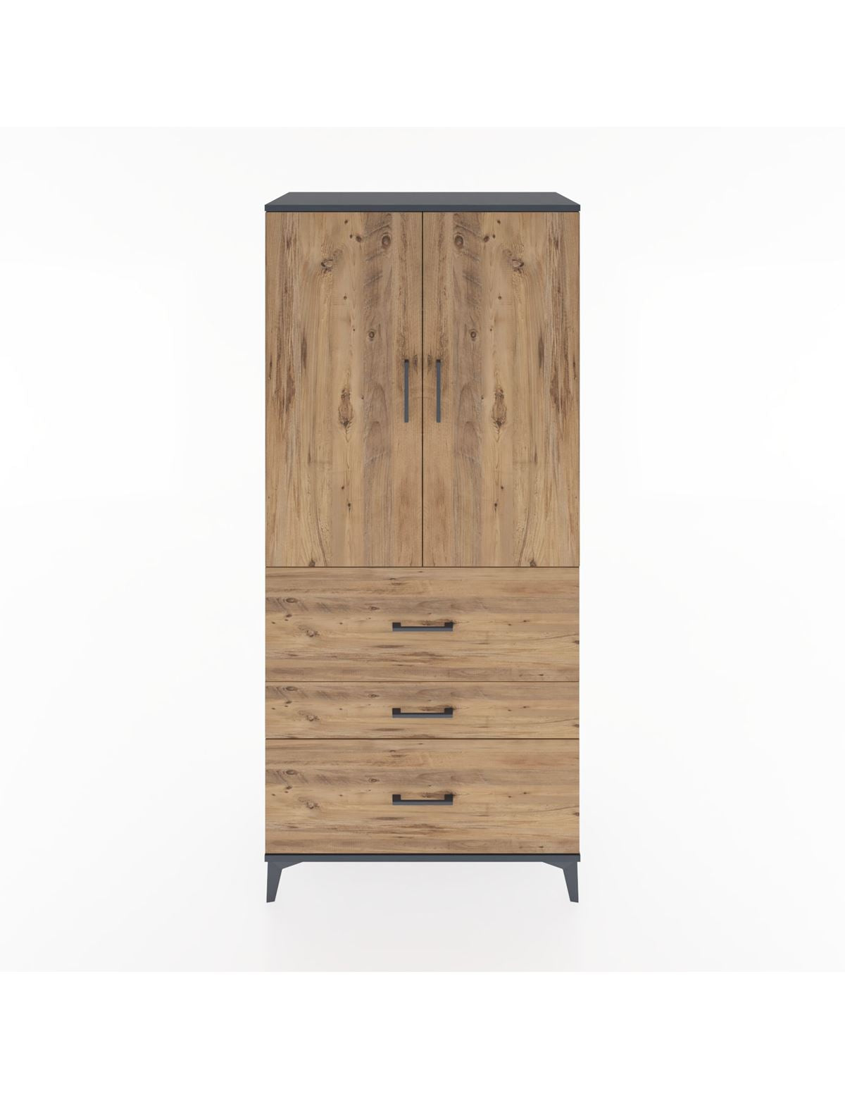 Hyperion Dolap Tek Raflı 3 Çekmeceli Tek Askılı 88x44x195 Antrasit-Çam