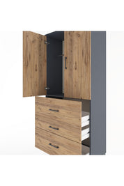 Hyperion Dolap Tek Raflı 3 Çekmeceli Tek Askılı 88x44x195 Antrasit-Çam