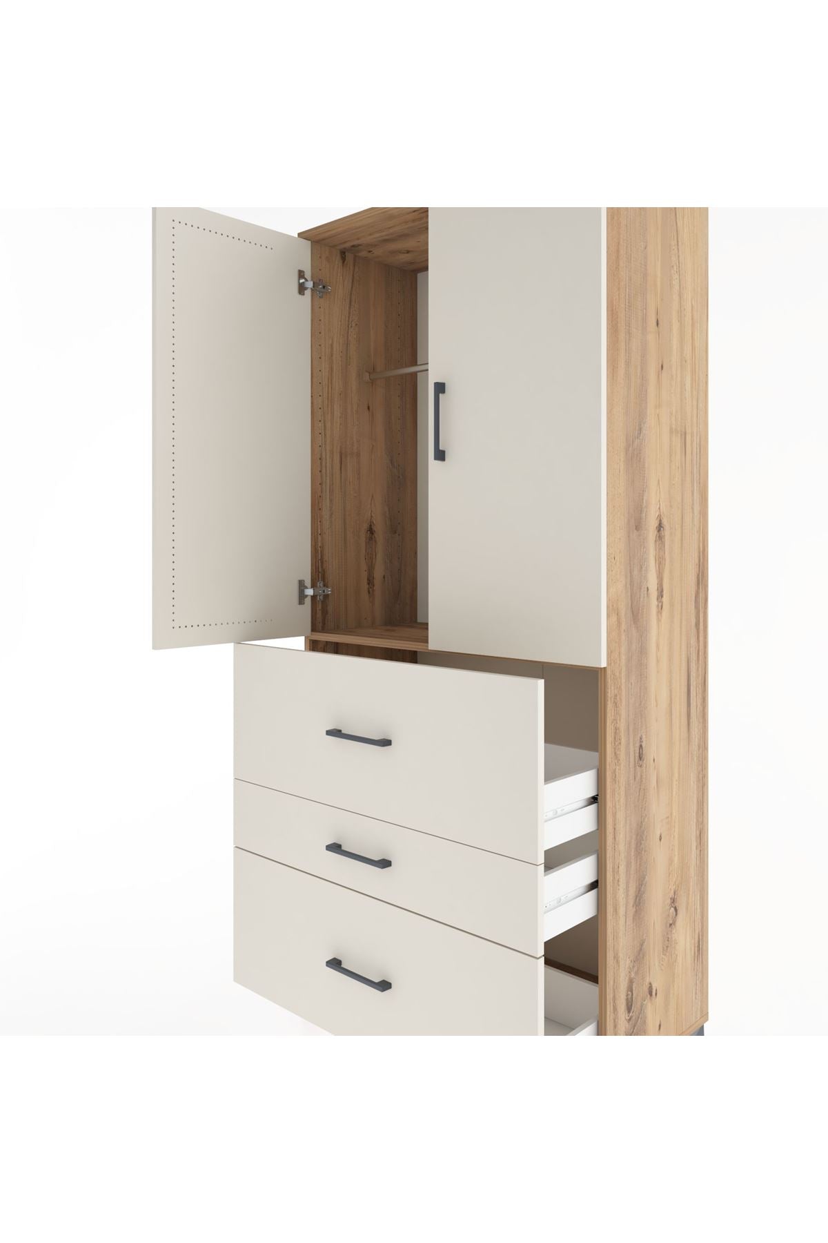 Hyperion Dolap Tek Raflı 3 Çekmeceli Tek Askılı 88x44x195 Çam-Aytaşı