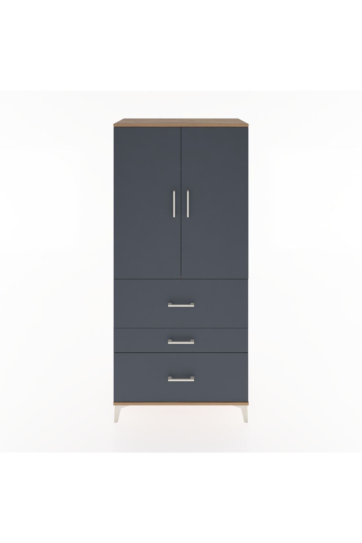 Hyperion Dolap Tek Raflı 3 Çekmeceli Tek Askılı 88x44x195 Çam-Antrasit