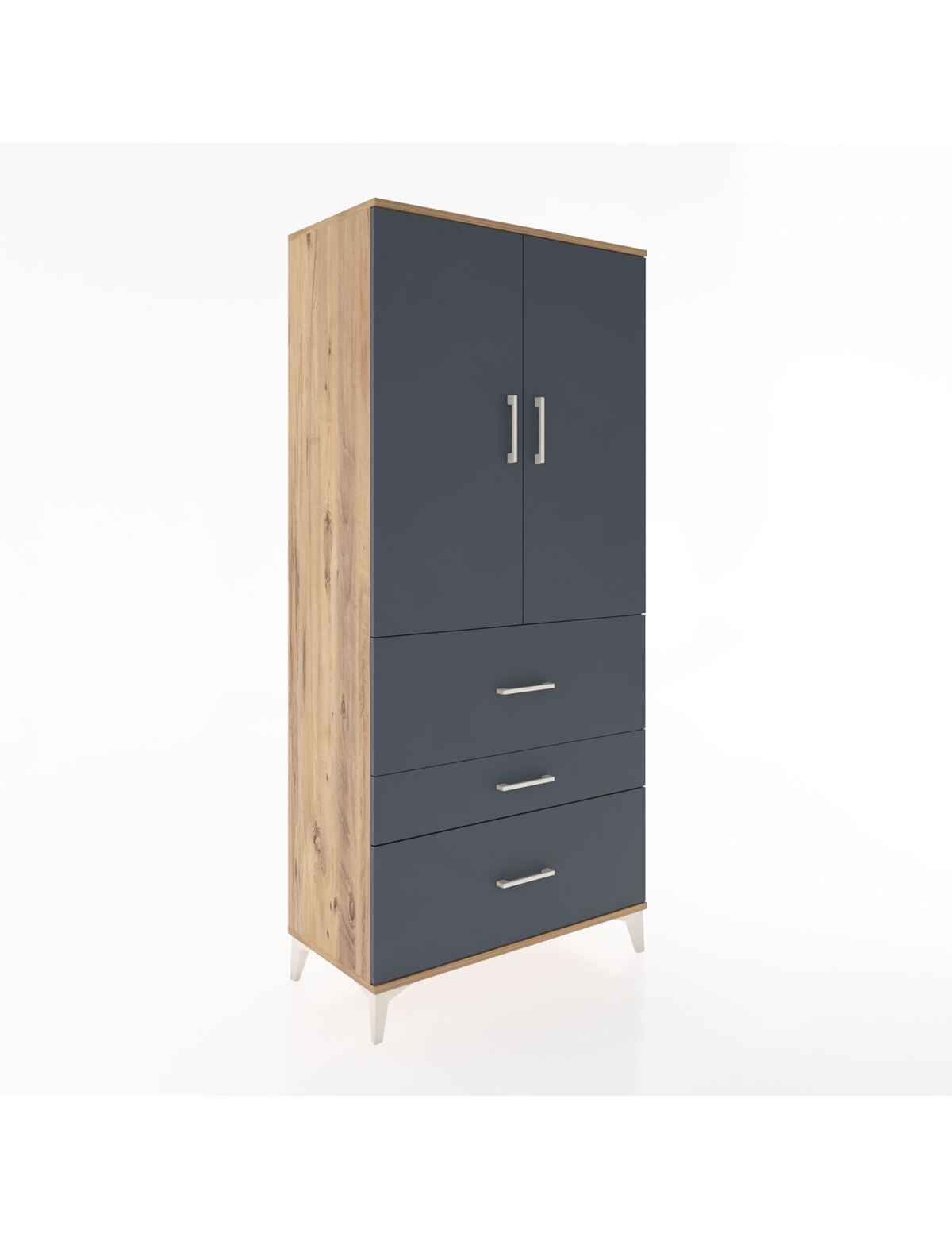 Hyperion Dolap Tek Raflı 3 Çekmeceli Tek Askılı 88x44x195 Çam-Antrasit