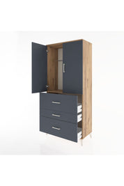 Hyperion Dolap Tek Raflı 3 Çekmeceli Tek Askılı 88x44x195 Çam-Antrasit