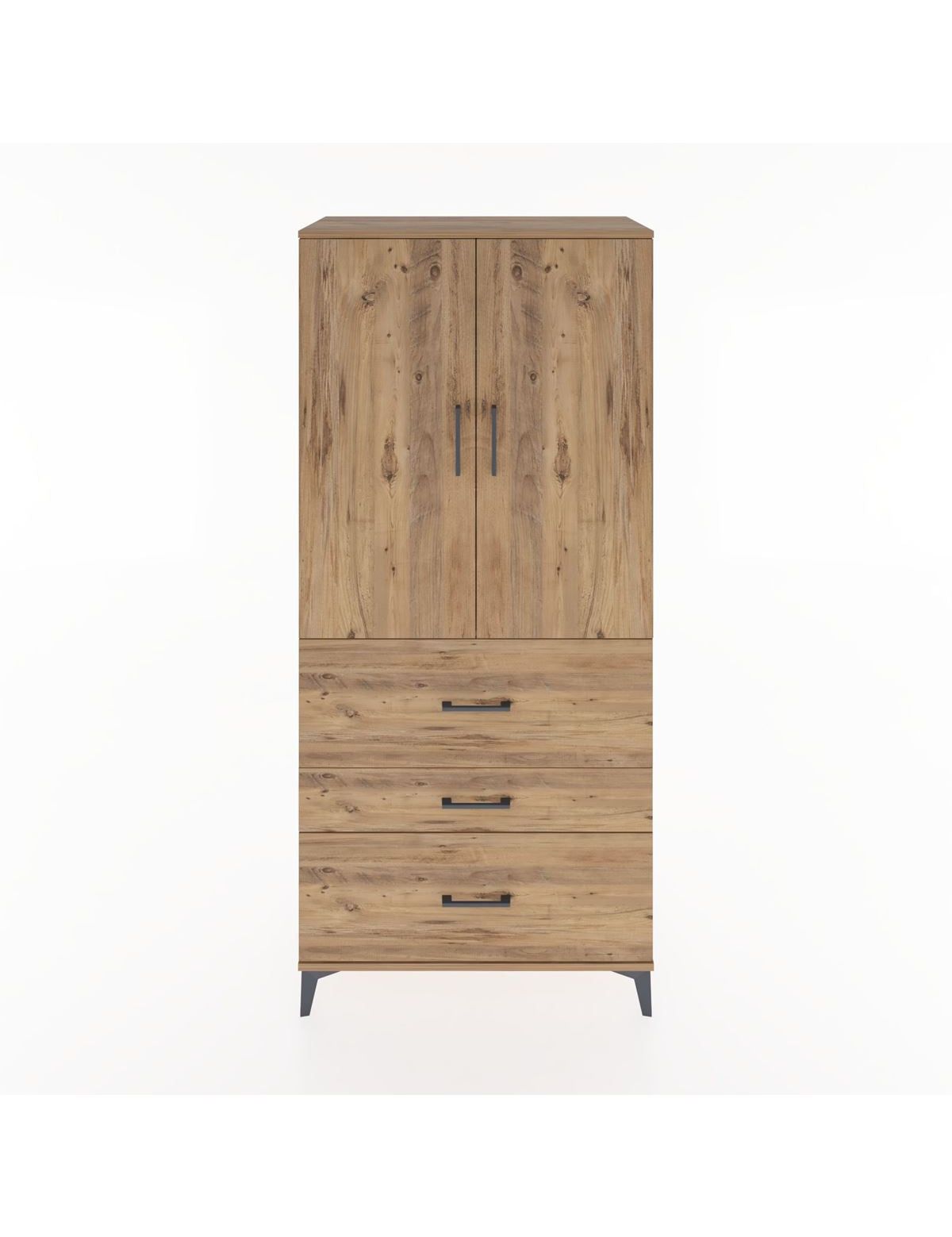 Hyperion Dolap Tek Raflı 3 Çekmeceli Tek Askılı 88x44x195 Çam-Çam