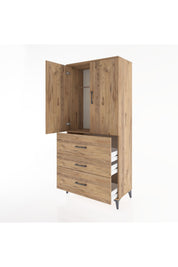 Hyperion Dolap Tek Raflı 3 Çekmeceli Tek Askılı 88x44x195 Çam-Çam