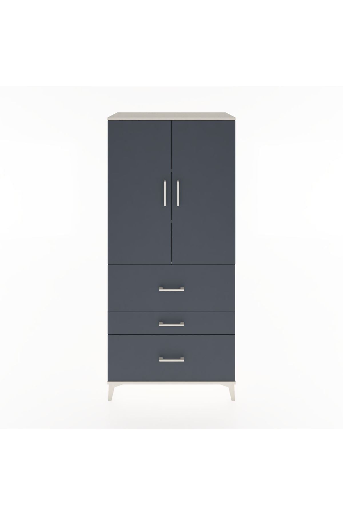 Hyperion Dolap 3 Raflı 3 Çekmeceli 2 Kapaklı 88x44x195 Aytaşı-Antrasit