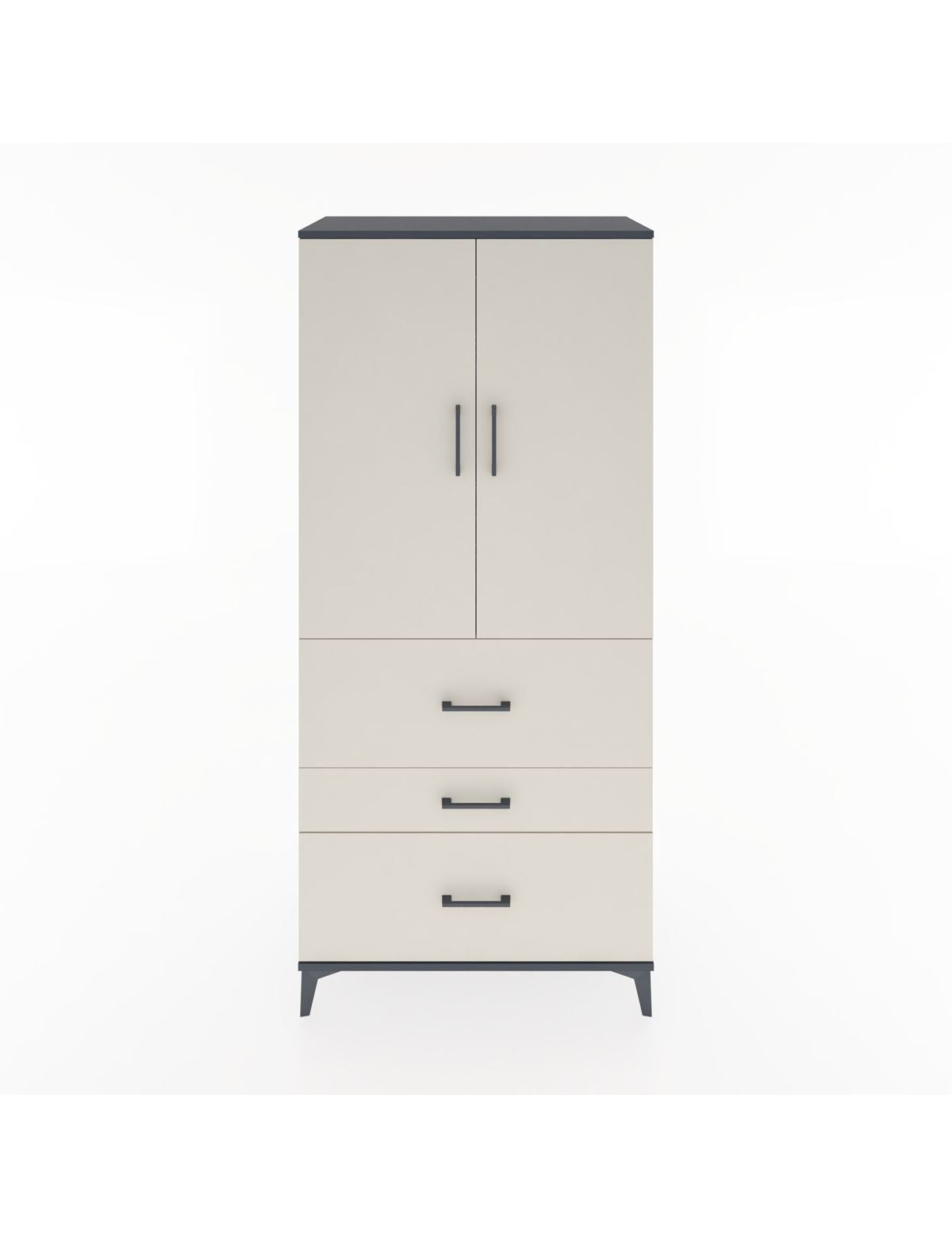 Hyperion Dolap 3 Raflı 3 Çekmeceli 2 Kapaklı 88x44x195 Antrasit-Aytaşı