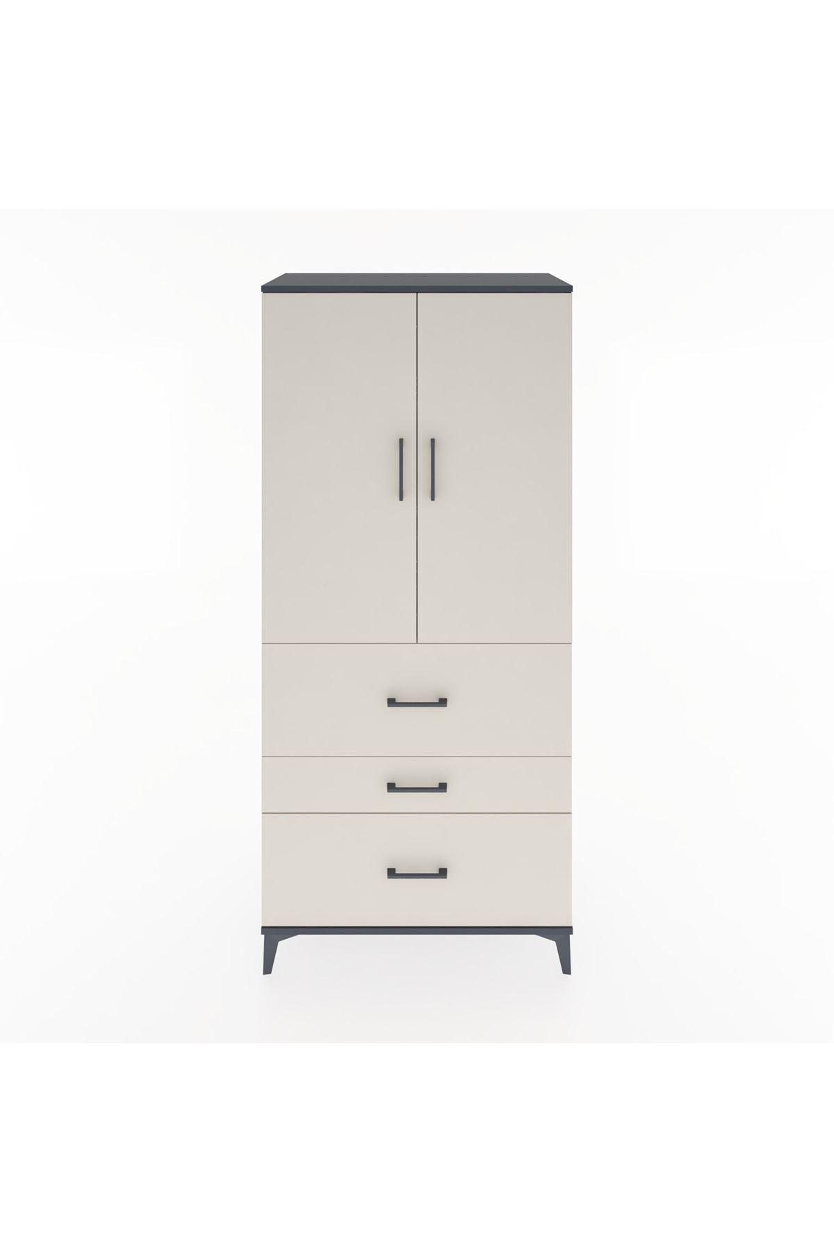 Hyperion Dolap 3 Raflı 3 Çekmeceli 2 Kapaklı 88x44x195 Antrasit-Aytaşı