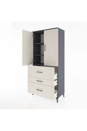 Hyperion Dolap 3 Raflı 3 Çekmeceli 2 Kapaklı 88x44x195 Antrasit-Aytaşı