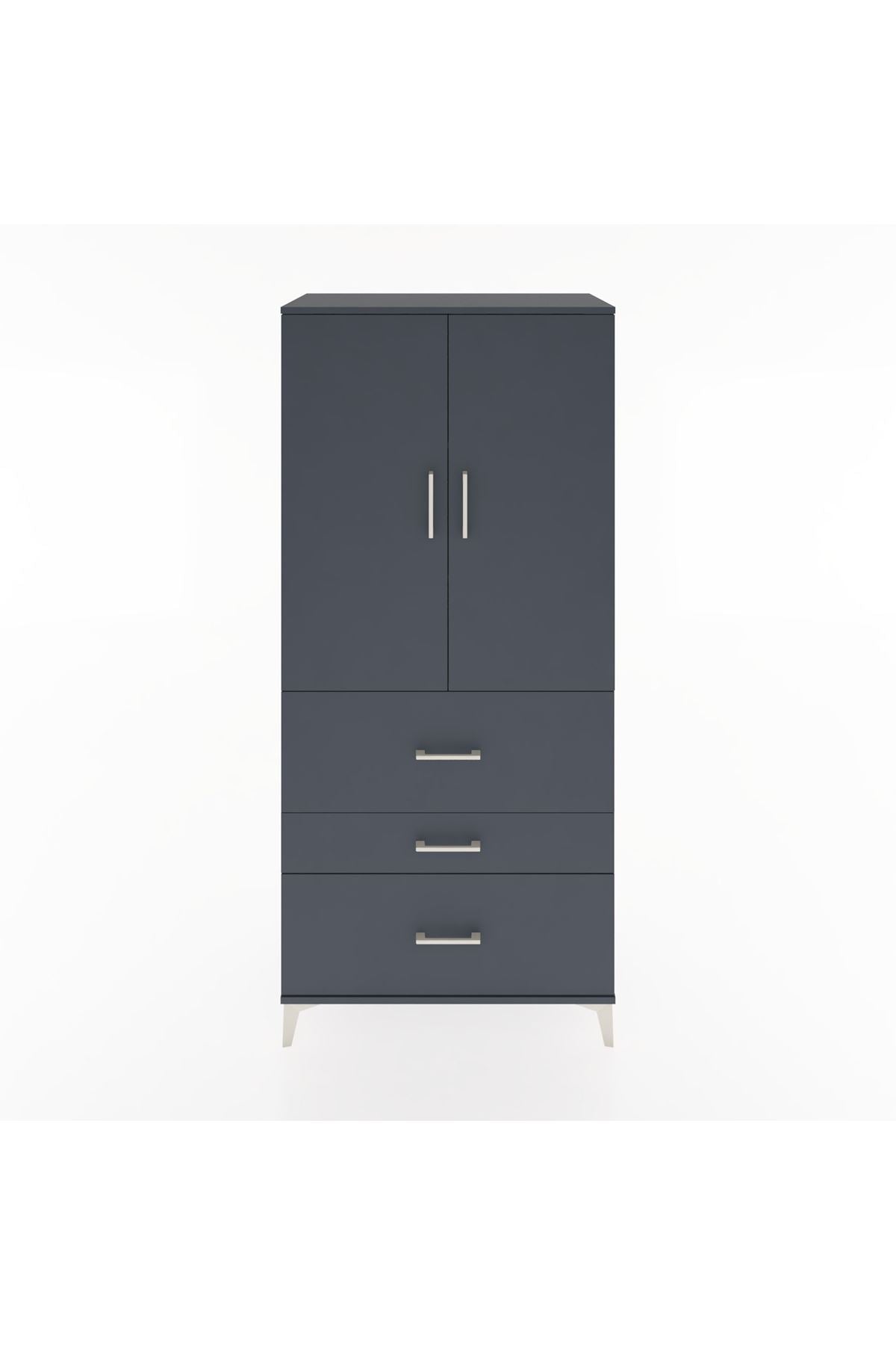 Hyperion Dolap 3 Raflı 3 Çekmeceli 2 Kapaklı 88x44x195 Antrasit-Antrasit