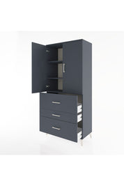 Hyperion Dolap 3 Raflı 3 Çekmeceli 2 Kapaklı 88x44x195 Antrasit-Antrasit