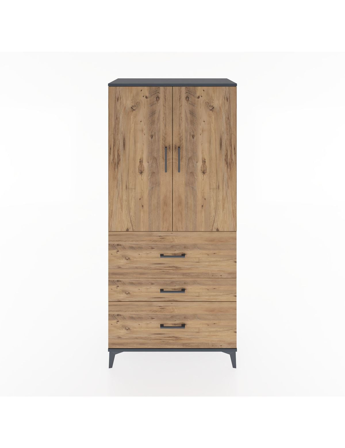 Hyperion Dolap 3 Raflı 3 Çekmeceli 2 Kapaklı 88x44x195 Antrasit-Çam