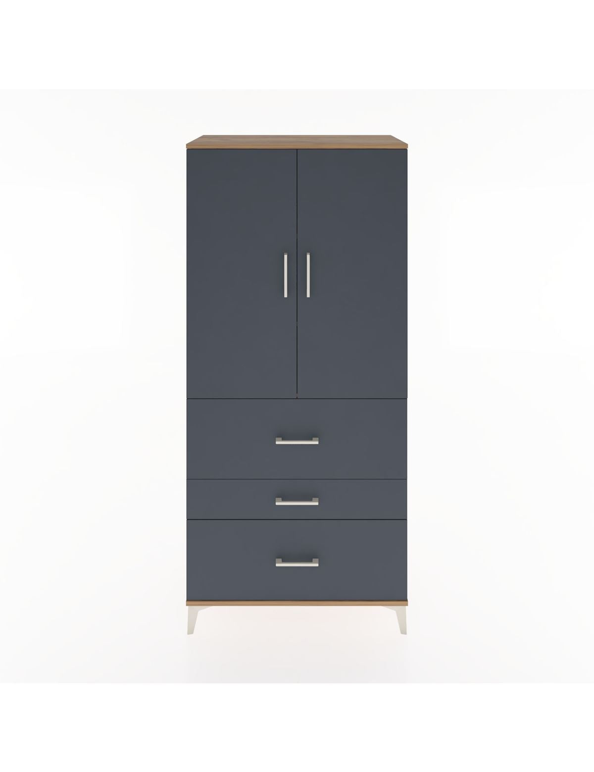 Hyperion Dolap 3 Raflı 3 Çekmeceli 2 Kapaklı 88x44x195 Çam-Antrasit