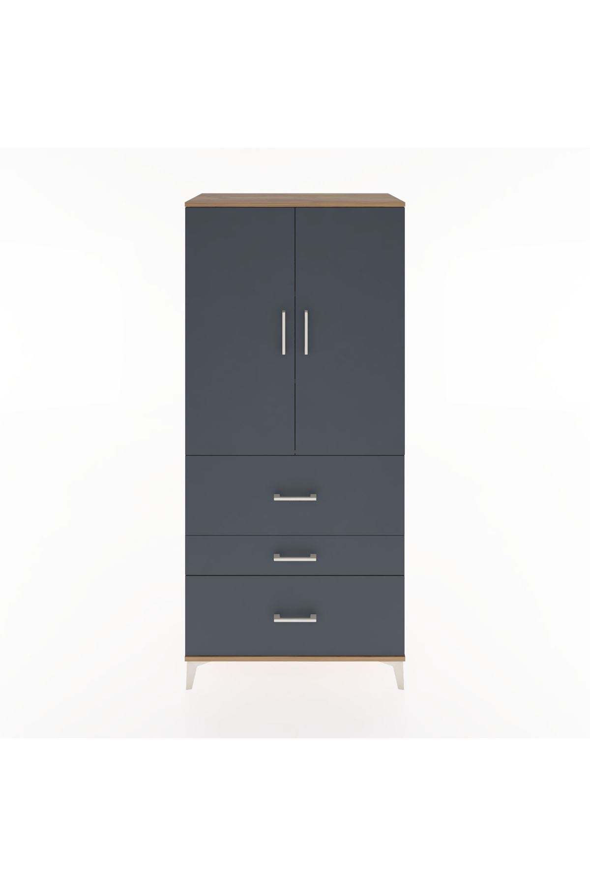 Hyperion Dolap 3 Raflı 3 Çekmeceli 2 Kapaklı 88x44x195 Çam-Antrasit